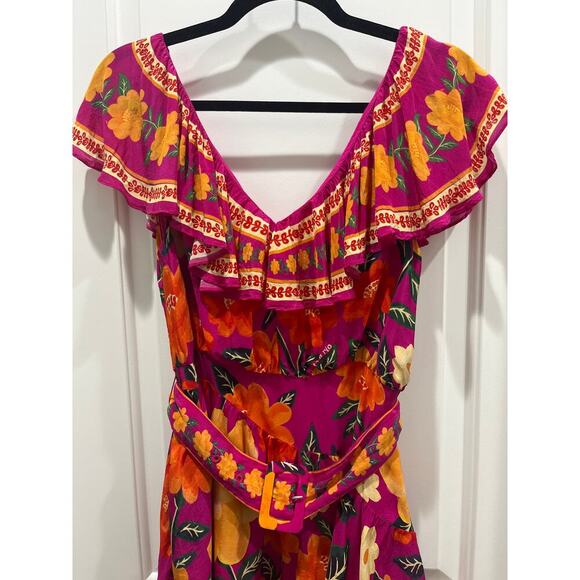FARM RIO Pink Flowers Tapestry V-Neck Mini Dress Sz S - Picture 4 of 13